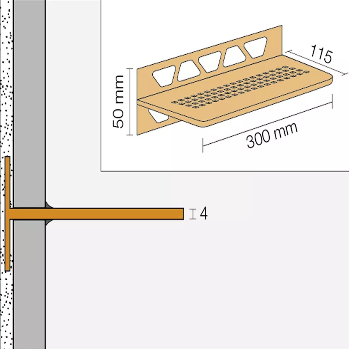 Polica za tuš zidna polica Schlüter pravokutnik 30x11,5cm Pure Cream