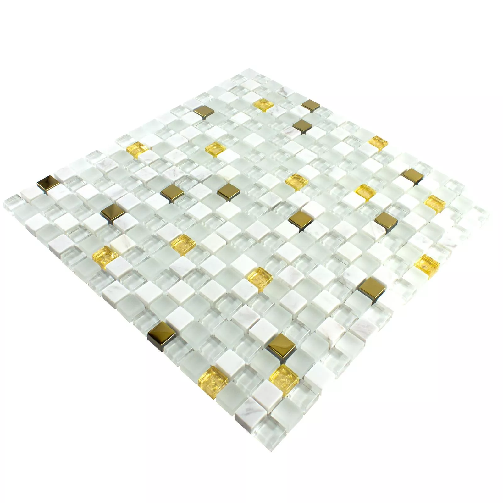 Uzorak Staklo Prirodni Kamen Mozaik Pločice Maryot Bijela Zlatna
