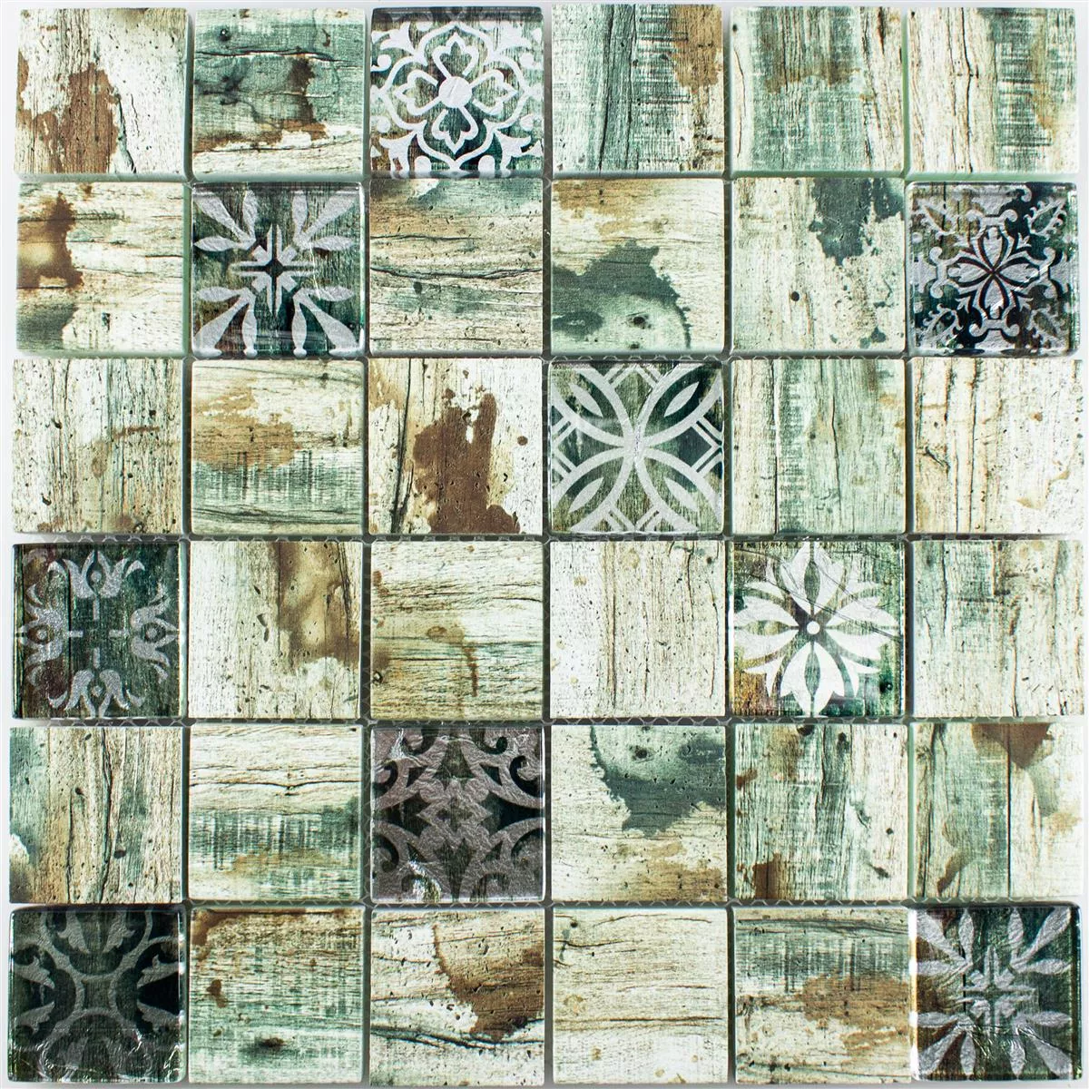 Stakleni Mozaik Pločice Imitacija Drva Township Bež Smeđa Q48