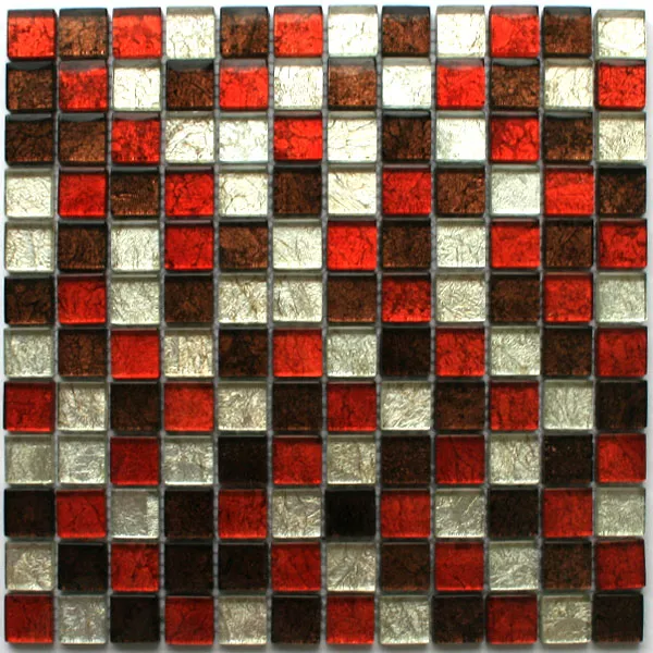 Staklene Mozaik Pločice 23x23x8mm Crveno Smeđi Srebrni Metal