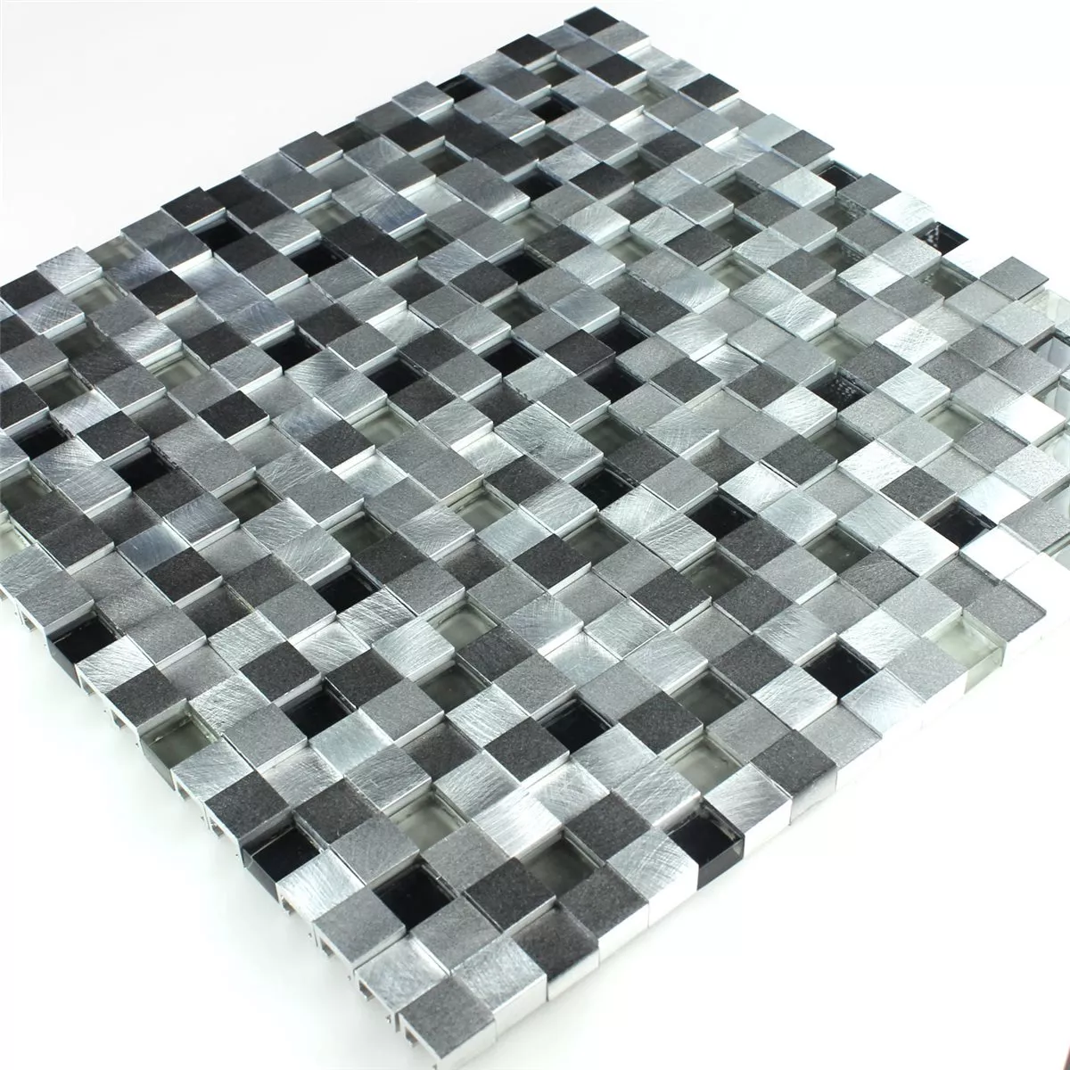 Mozaik Pločice Aluminij Staklo 3D Design Black Mix