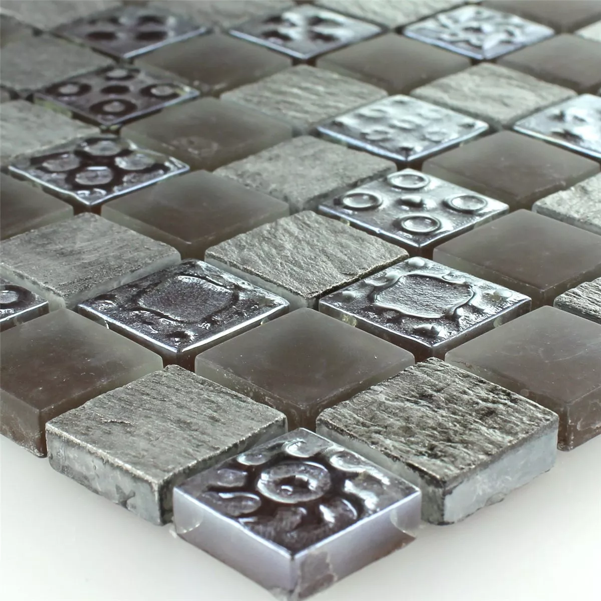 Mozaik Pločice Vapnenac Staklo Siva Smeđa 23x23x8mm