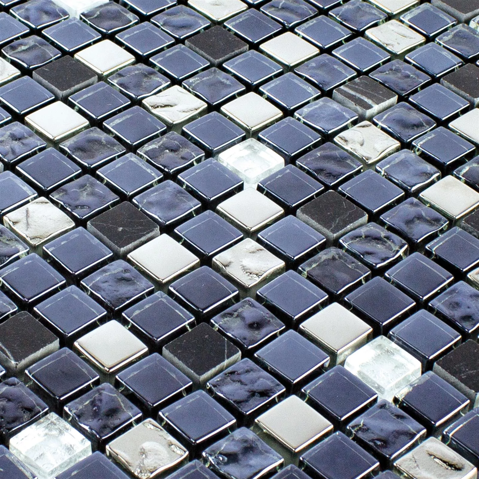 Staklo Prirodni Kamen Mozaik Pločice Cooktown Crna Srebrna