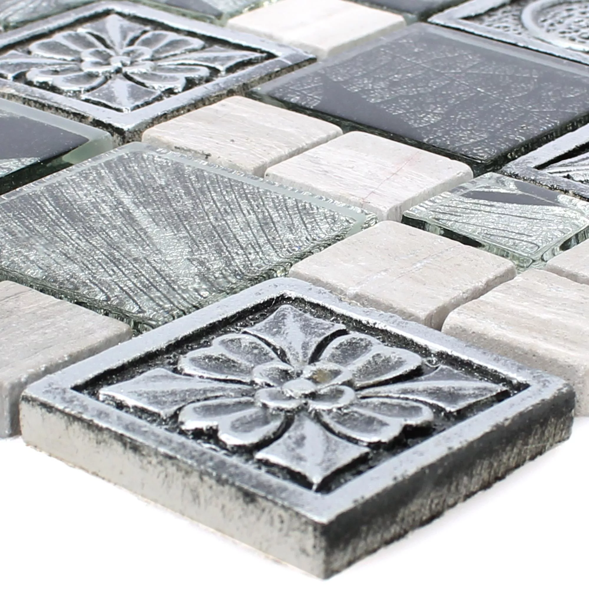 Mozaik Pločice Levanzo Staklo Smola Ukras Mix Srebrna Mozaik Pločice Levanzo Staklo Smola Ukras Mix Srebrna