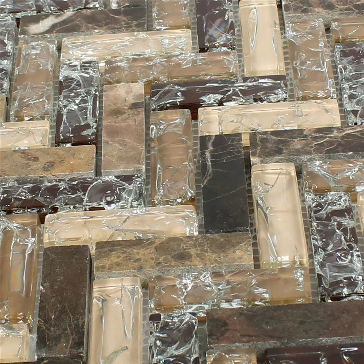 Mozaik Pločice Staklo Prirodni Kamen Malawi Dark Emperador Riblja Kost