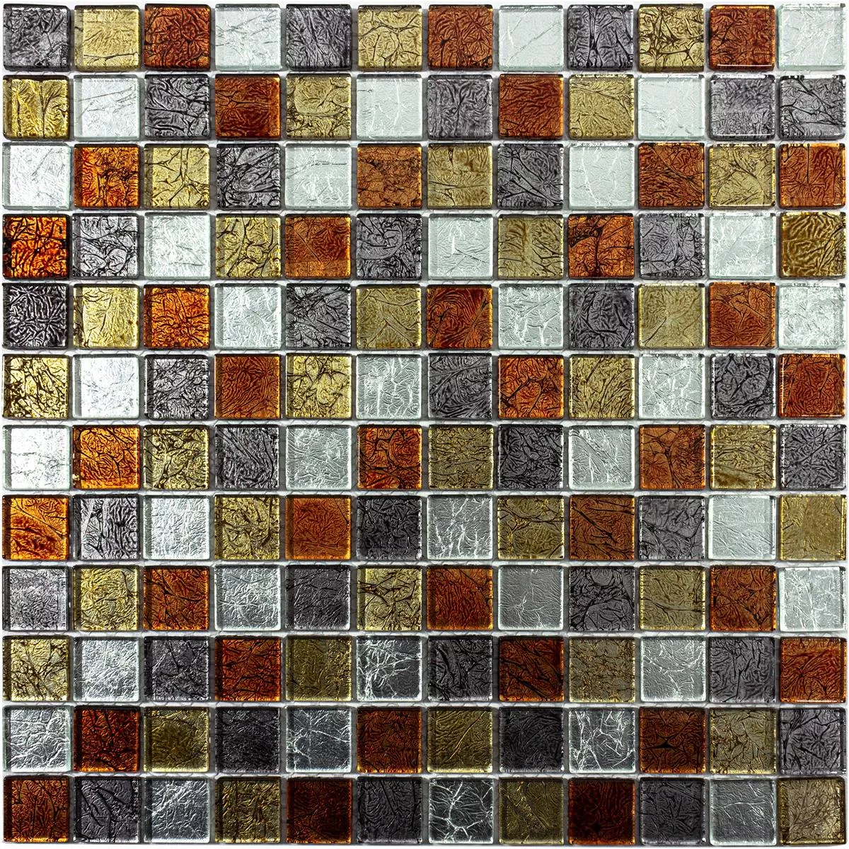 Mozaik Pločice Staklo Bonnie Kristal Struktura Zlatna Srebrna Crvena
