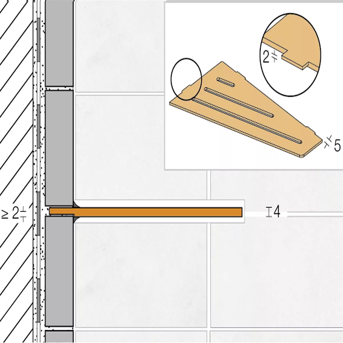 Zidna polica za tuš kabinu Schlüter kvadrat 15,4x29,5cm kvadrat siva