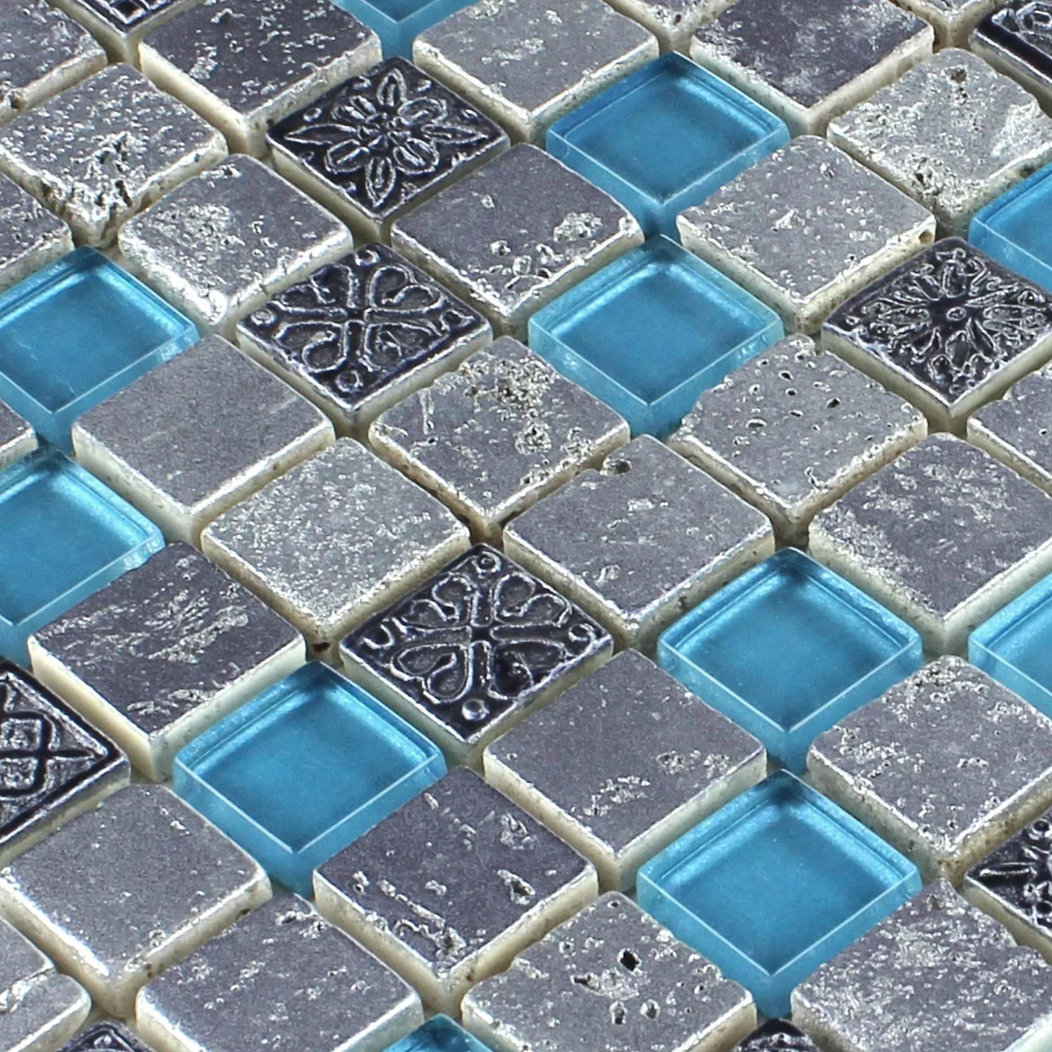 Mozaik Pločice Staklo Smola Kamen Mix Plava Srebrna