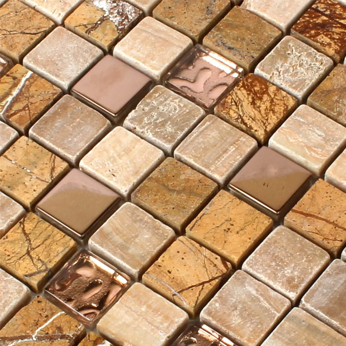 Uzorak Mozaik Pločice Staklo Prirodni Kamen Čelik Smeđa Mix
