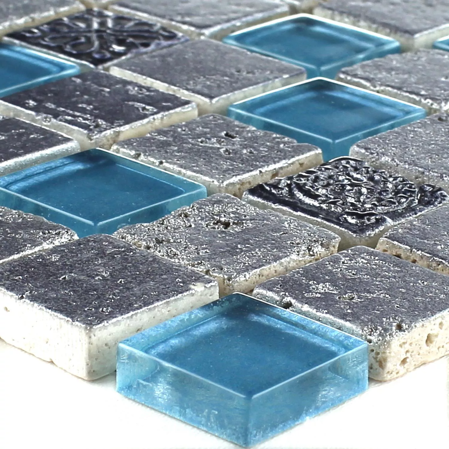 Mozaik Pločice Staklo Smola Kamen Mix Plava Srebrna