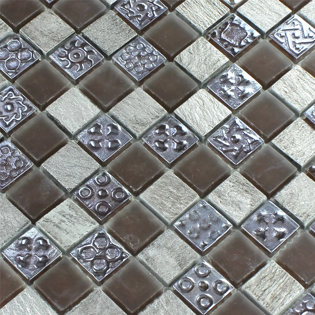 Mozaik Pločice Vapnenac Staklo Siva Smeđa 23x23x8mm