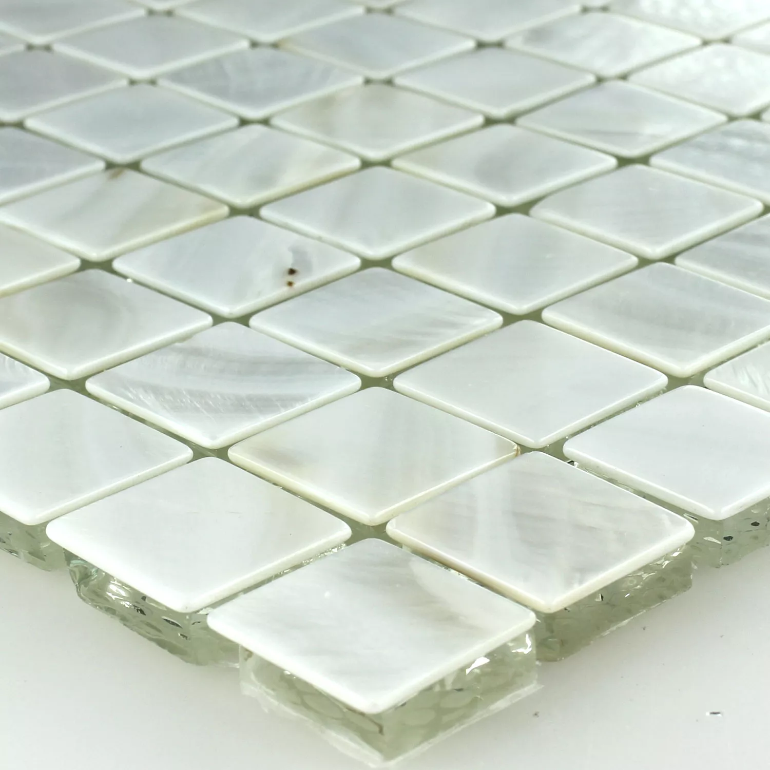 Mozaik Pločice Staklo Efekt Sedefa Bjelokost Bijela 23x23x8mm