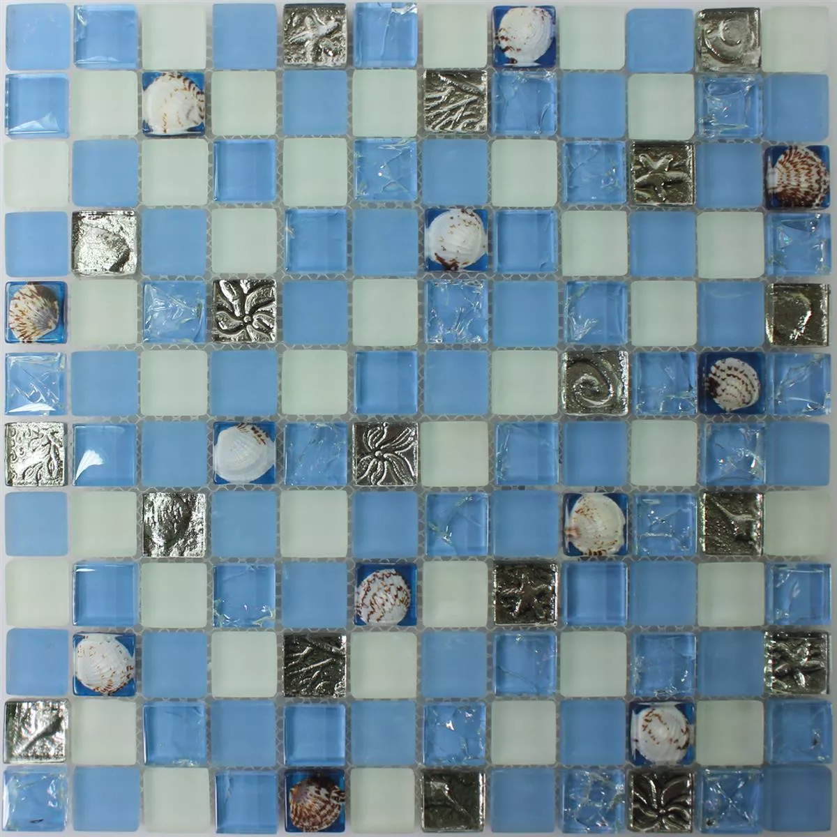 Mozaik Pločice Staklo Školjka Plava Mix