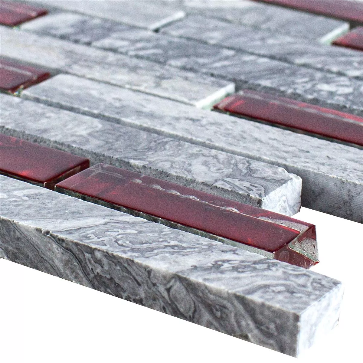 Mozaik Staklo Prirodni Kamen Pločice Sinop Siva Crvena Brick