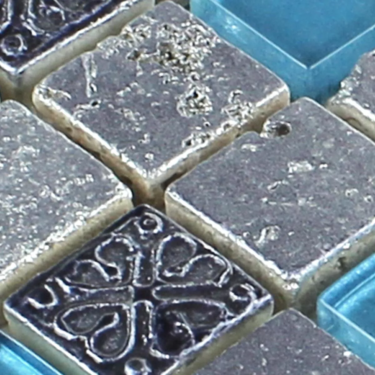 Uzorak Mozaik Pločice Staklo Smola Kamen Mix Plava Srebrna