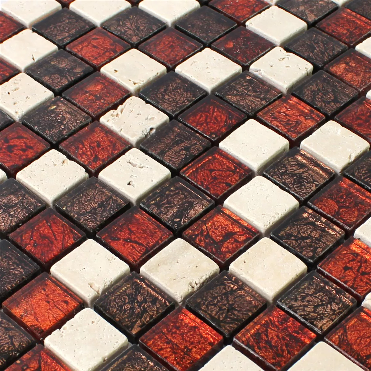 Uzorak Mozaik Pločice Prirodni Kamen Staklo Crvena Smeđa Bež