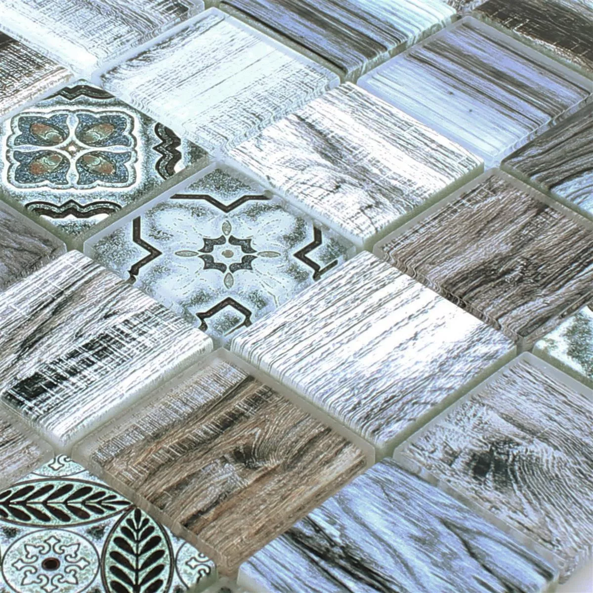 Stakleni Mozaik Pločice Imitacija Drva Makarska Plava