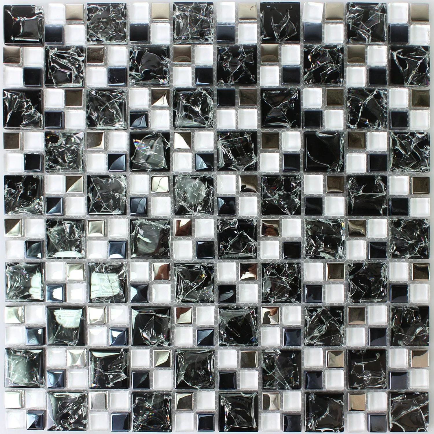 Mozaik Pločice Staklo Čelik Crna Srebrna Lomljen