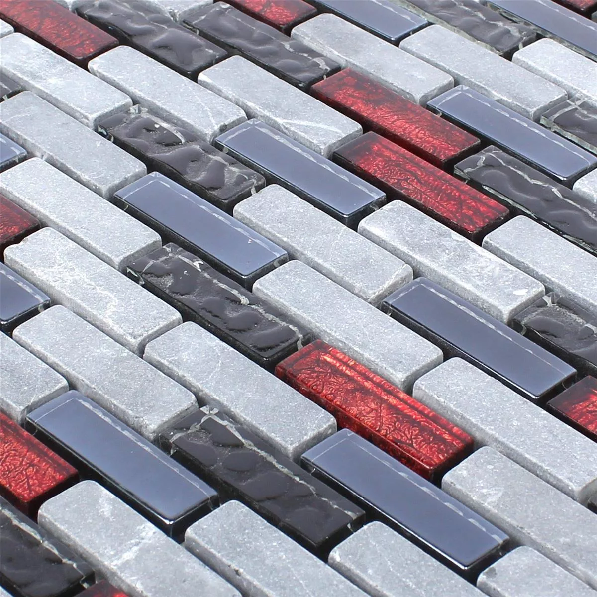 Uzorak Stakleni Mozaik Pločice Od Prirodnog Kamena Marley Crna Crvena Siva