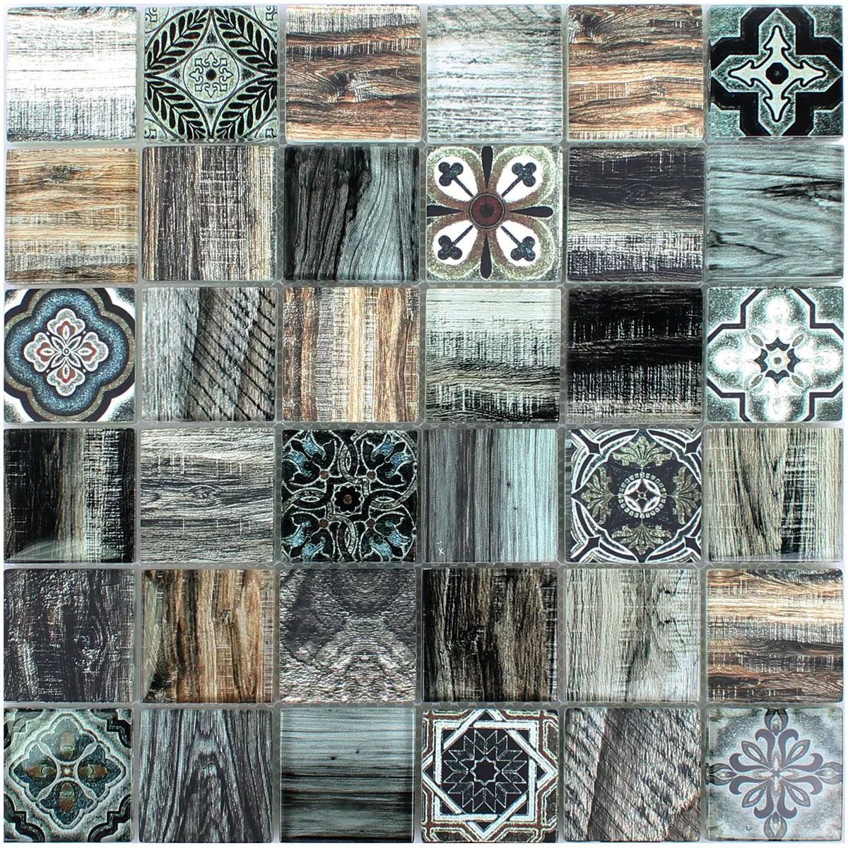 Stakleni Mozaik Pločice Imitacija Drva Makarska Smeđa Zelena