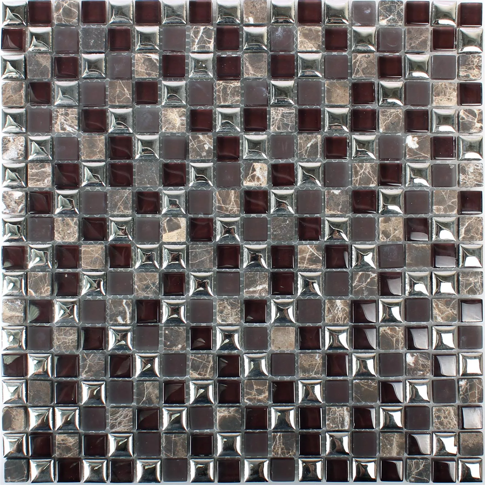Uzorak Mozaik Pločice Staklo Prirodni Kamen Balthasar Smeđa Srebrna
