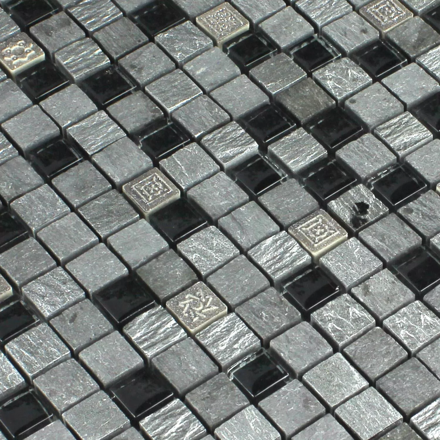 Mozaik Pločice Staklo Prirodni Kamen Srebrna Crna