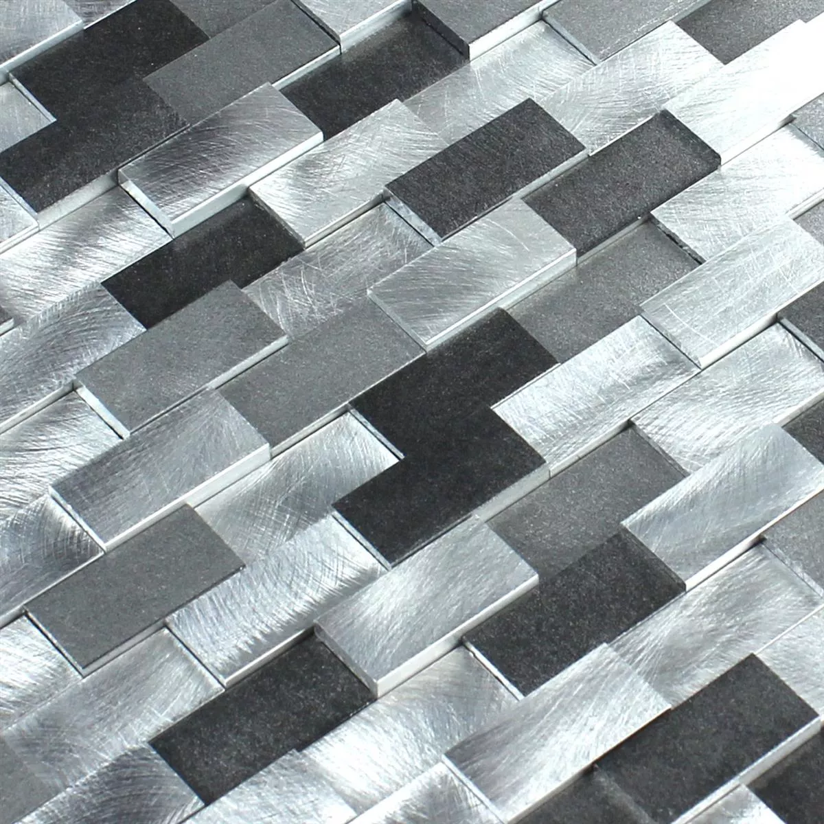 Mozaik Pločice Aluminij Metal Langley 3D Crna Siva