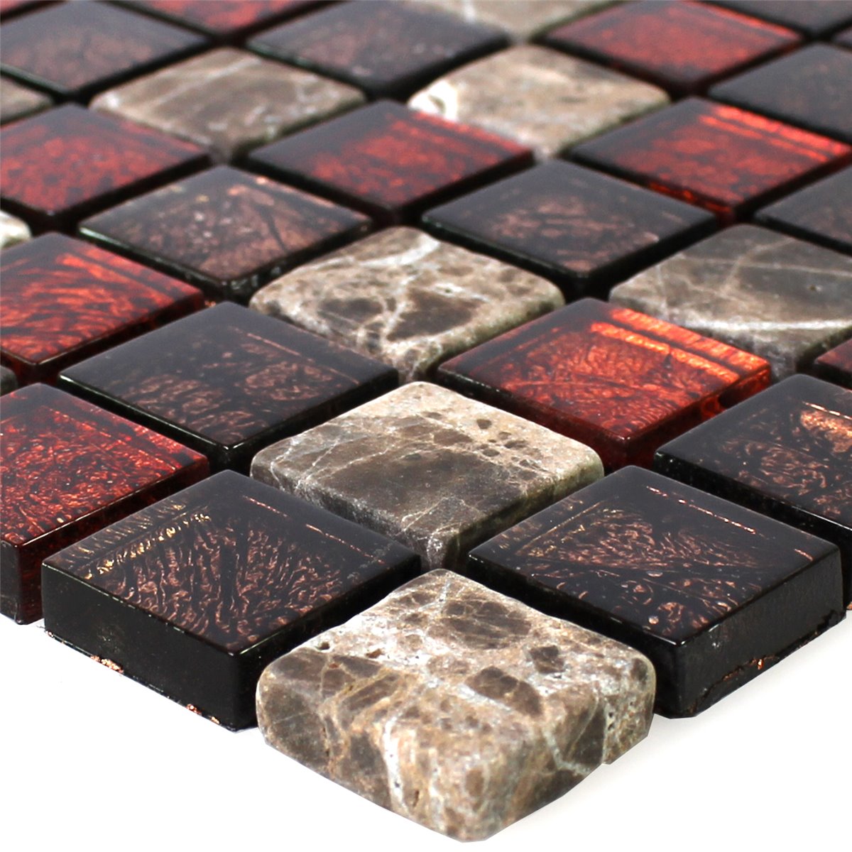Mozaik Pločice Prirodni Kamen Staklo Crvena Smeđa 23x23x8mm