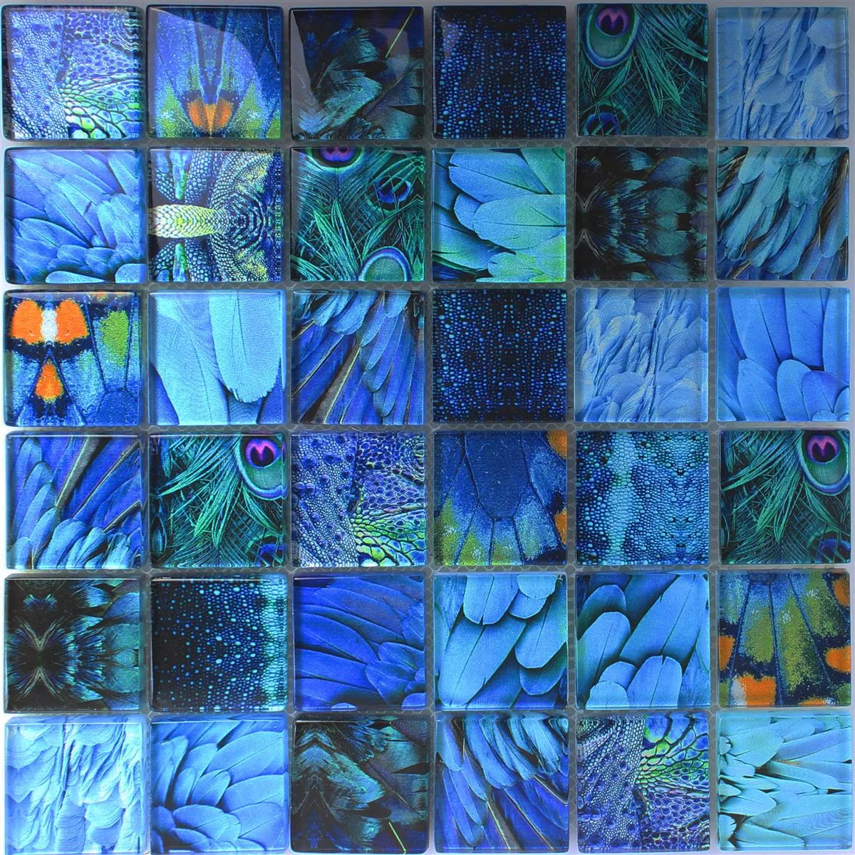 Uzorak Stakleni Mozaik Pločice Peafowl Plava