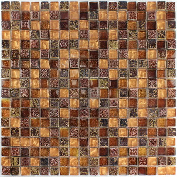 Uzorak Mozaik Pločice Escimo Staklo Prirodni Kamen Mix Smeđa Zlatna