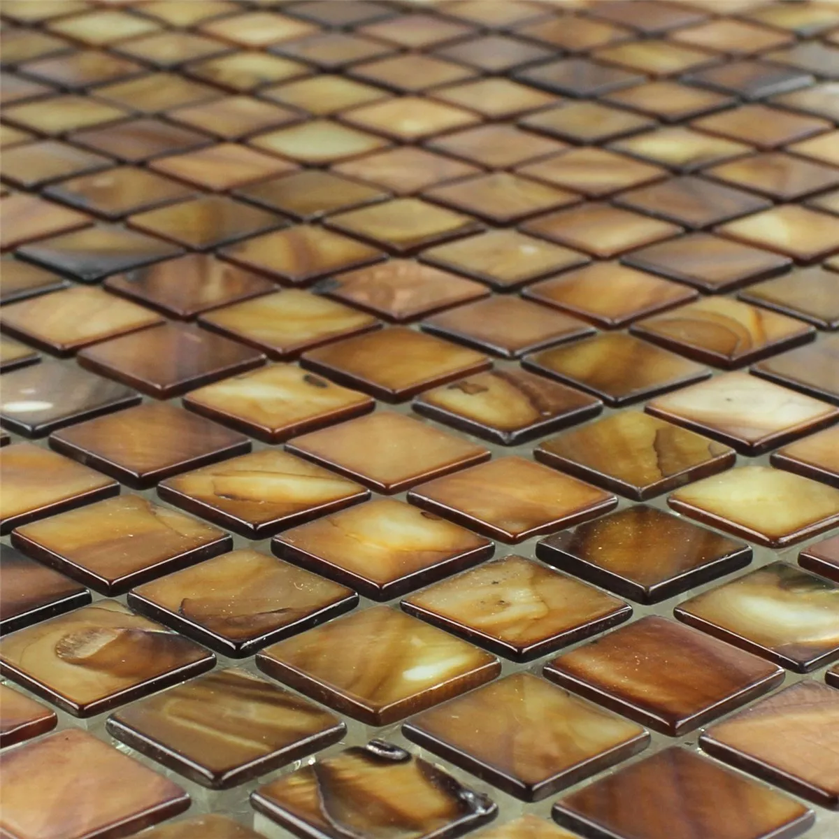 Mozaik Pločice Staklo Efekt Sedefa Smeđa Zlatna 15x15x8mm