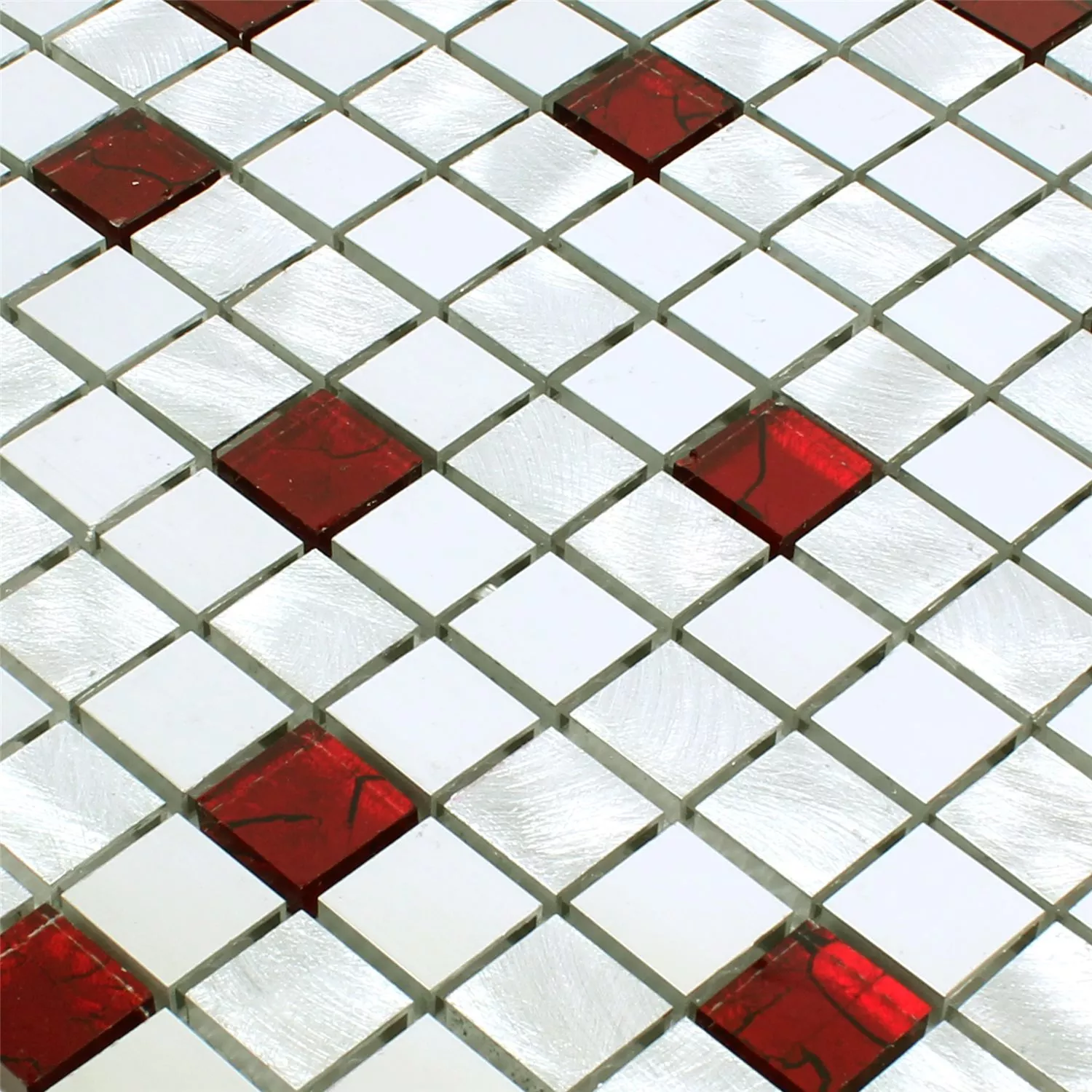 Uzorak Mozaik Pločice Aluminij Staklo Maira Srebrna Crvena