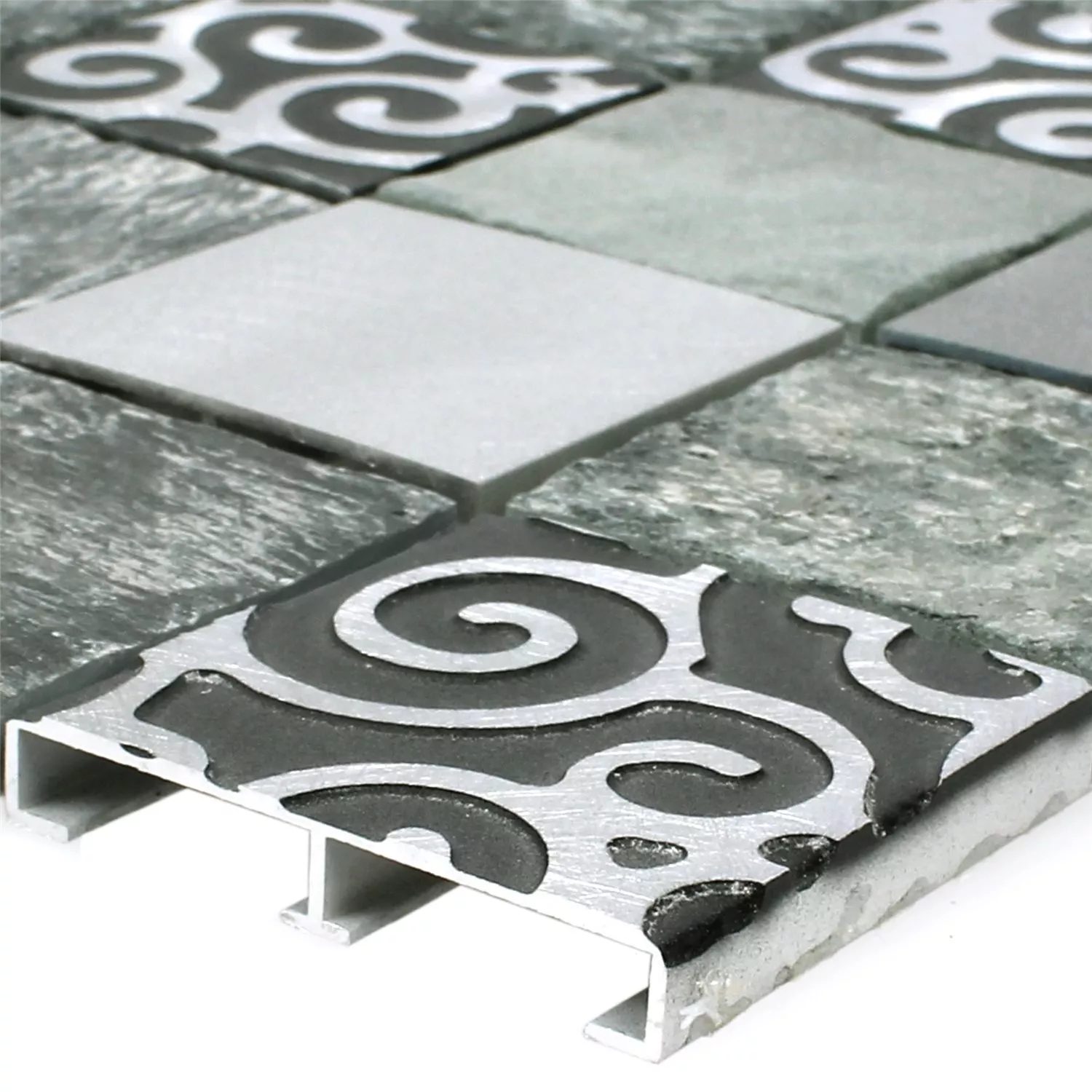Mozaik Pločice Staklo Prirodni Kamen Aluminij Valdivia Siva