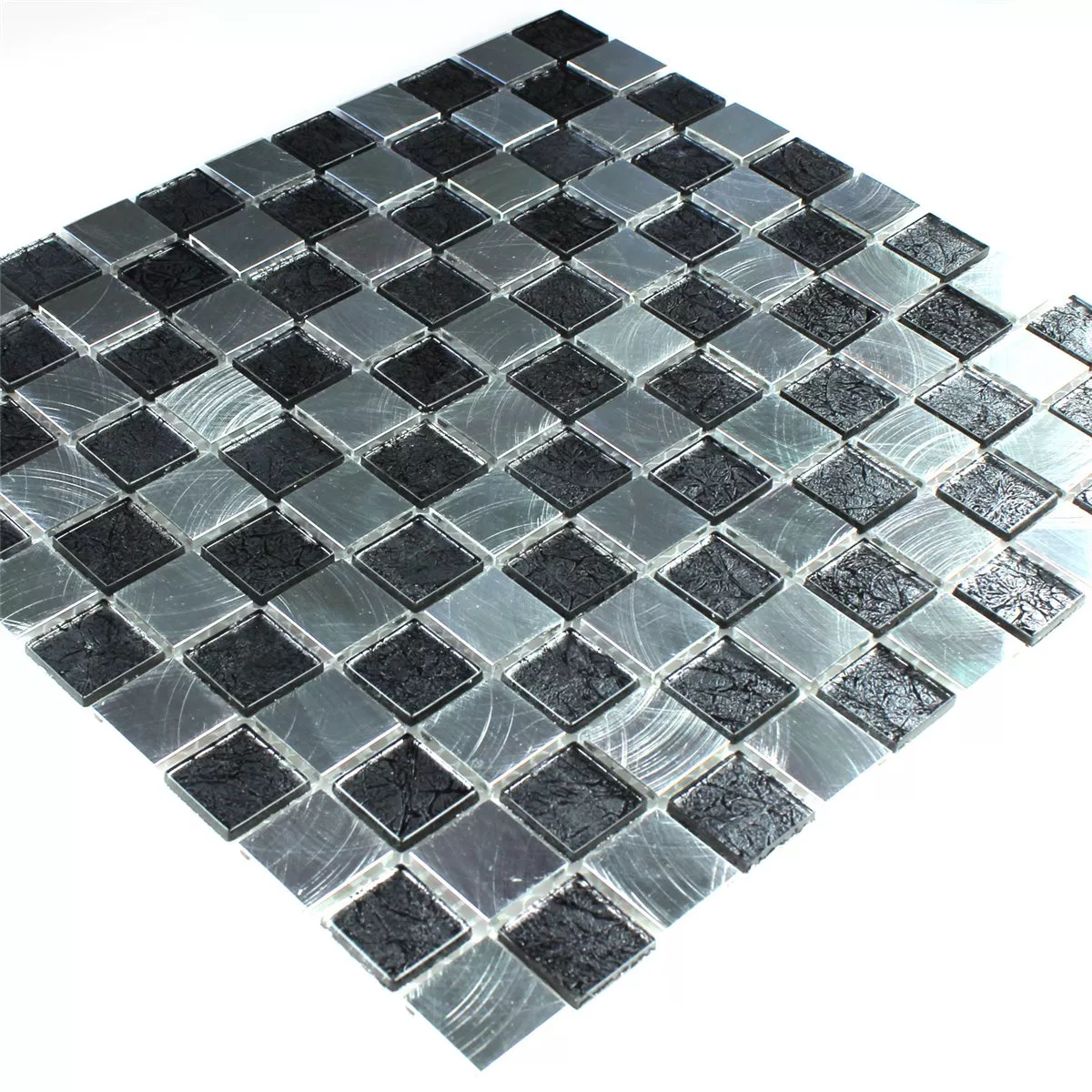 Mozaik Pločice Staklo Aluminij Šahovnica 25x25x4mm