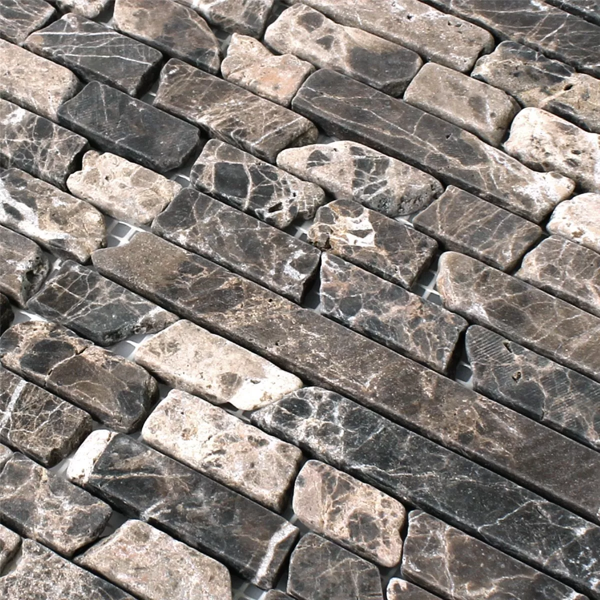 Mozaik Pločice Mramor Prirodni Kamen Impala Smeđa Rezan Mlazom Plamena