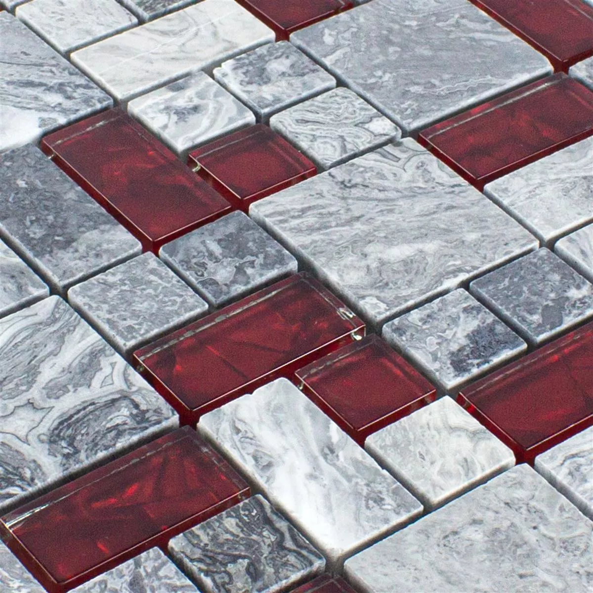 Mozaik Staklo Prirodni Kamen Pločice Siva Sinop Crvena 2 Mix