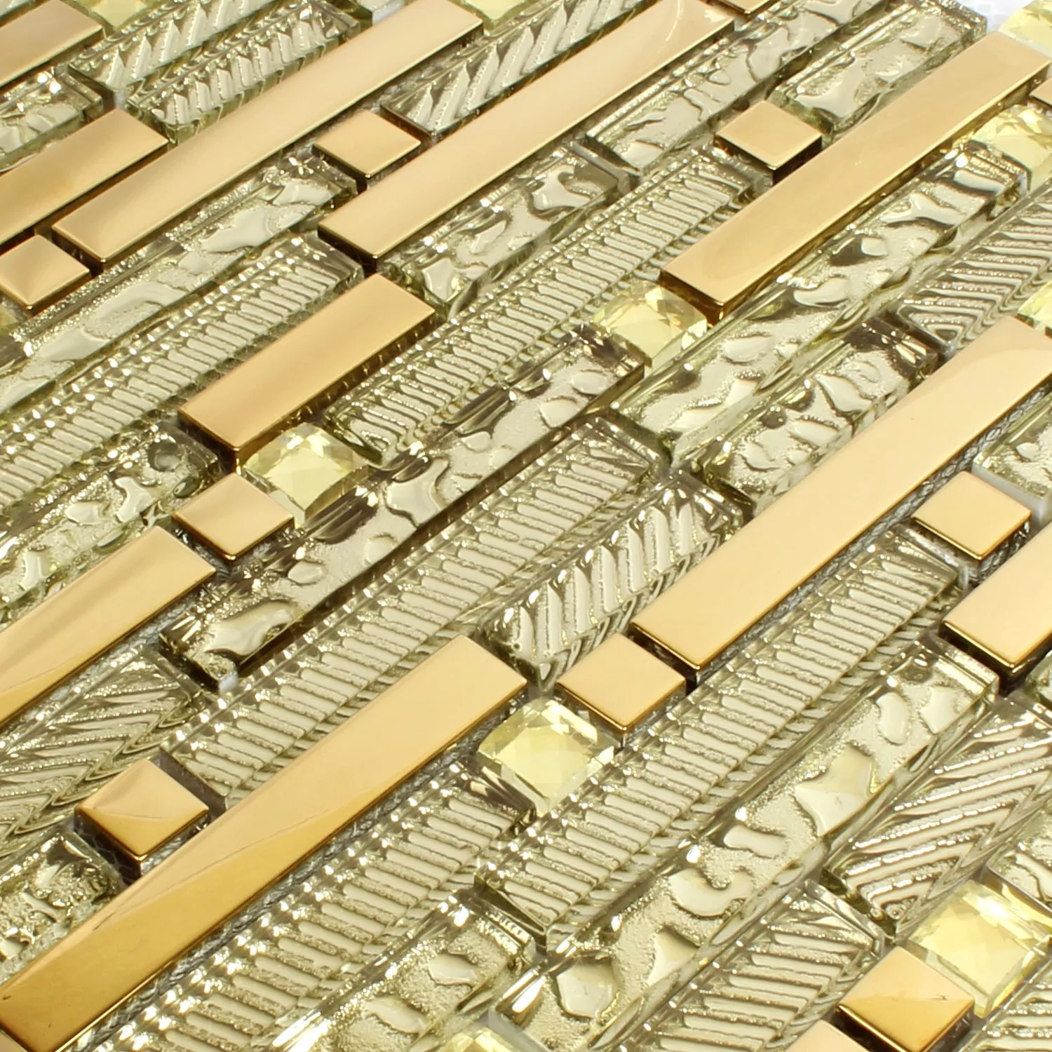 Stakleni Mozaik Pločice Mix Struktura Zlatna 15x62x8mm