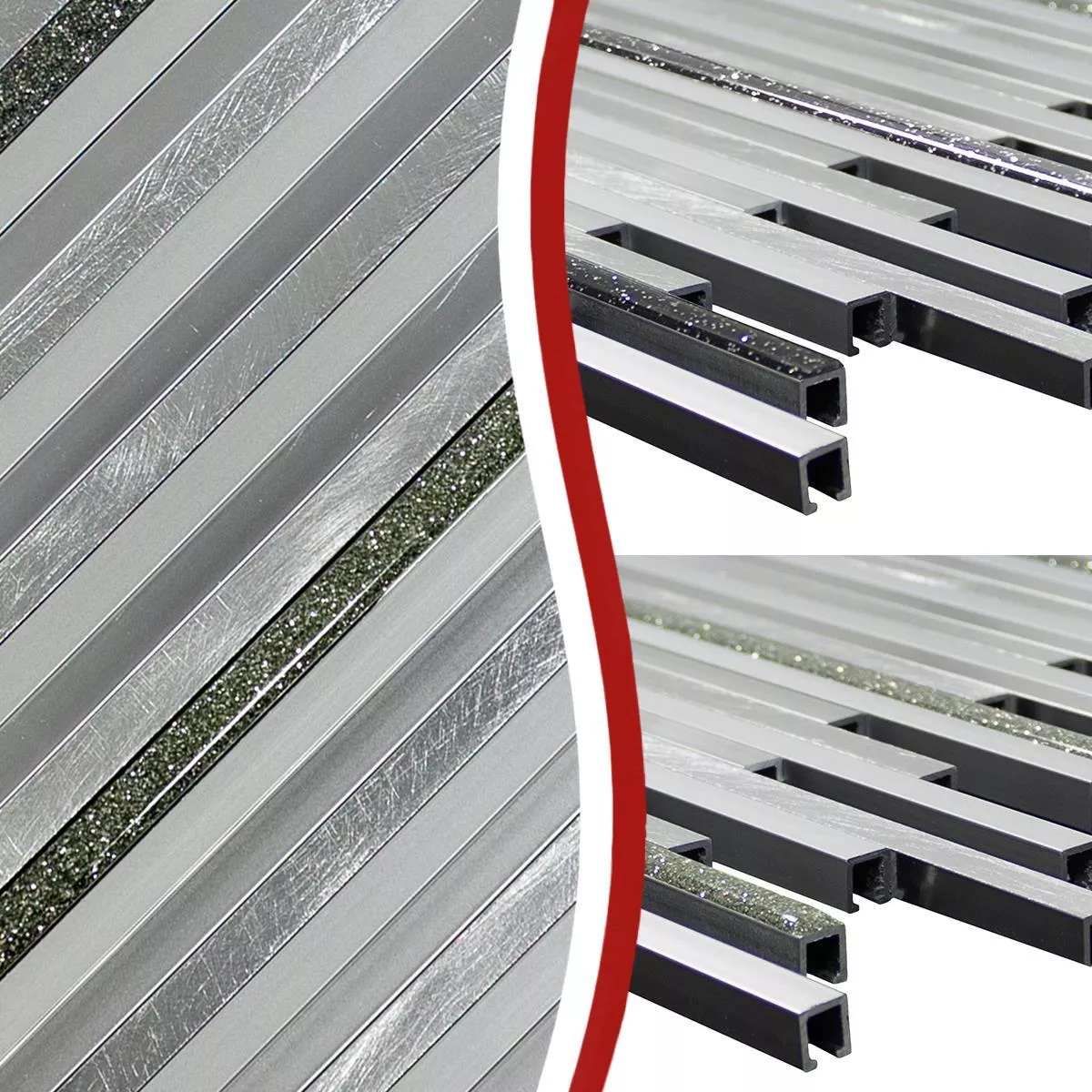 Mozaik Pločice Aluminij Srebrna Stripes