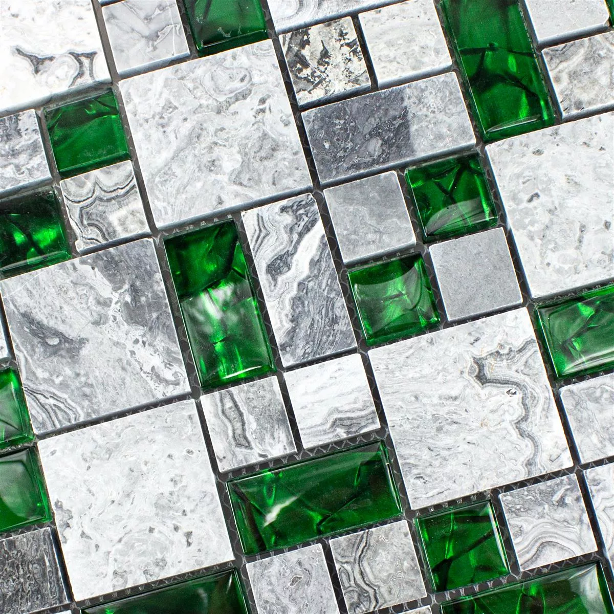 Mozaik Staklo Prirodni Kamen Pločice Sinop Siva Zelena 2 Mix