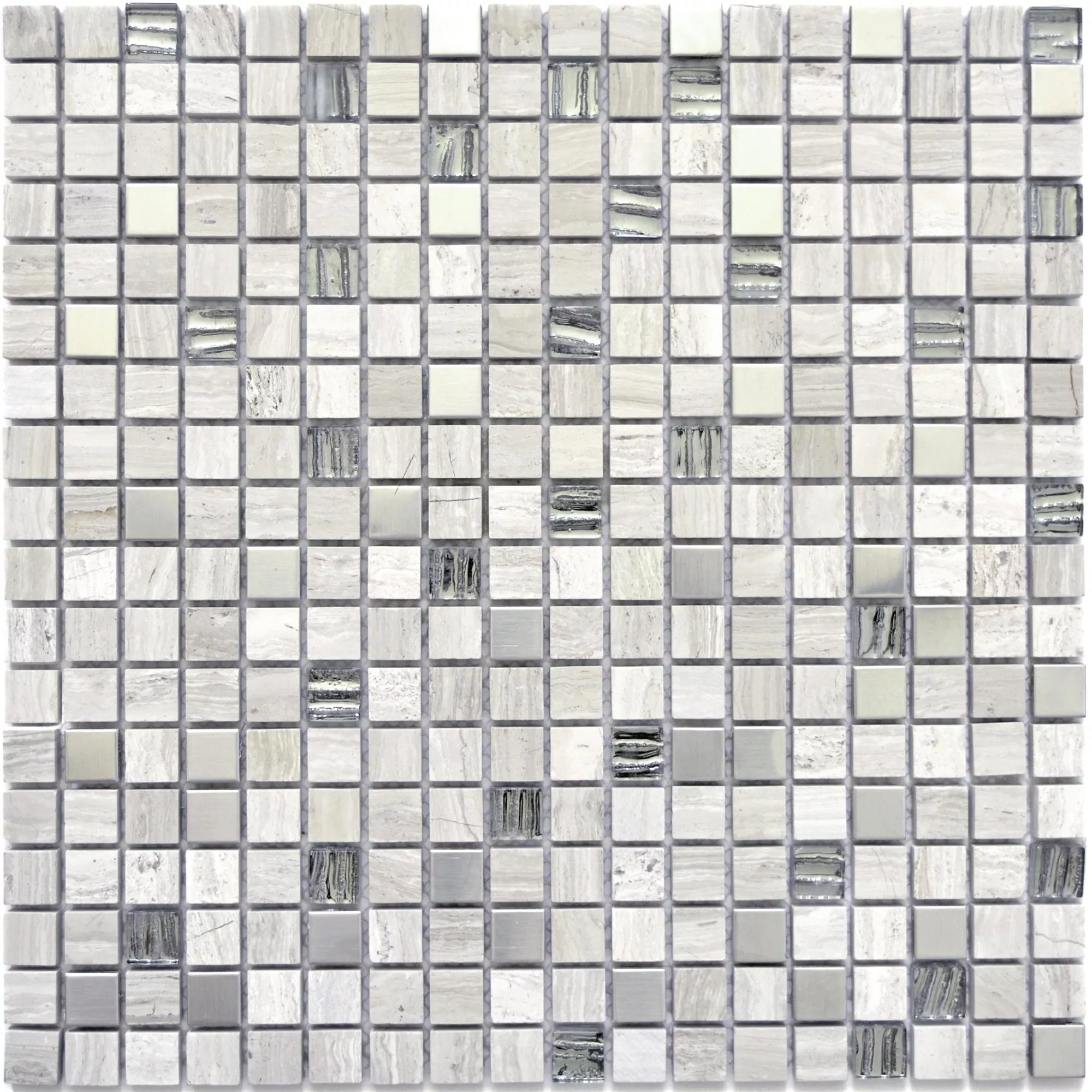 Staklo Kamen Čelik Mozaik Pločice Elektra Siva Kvadrat 15