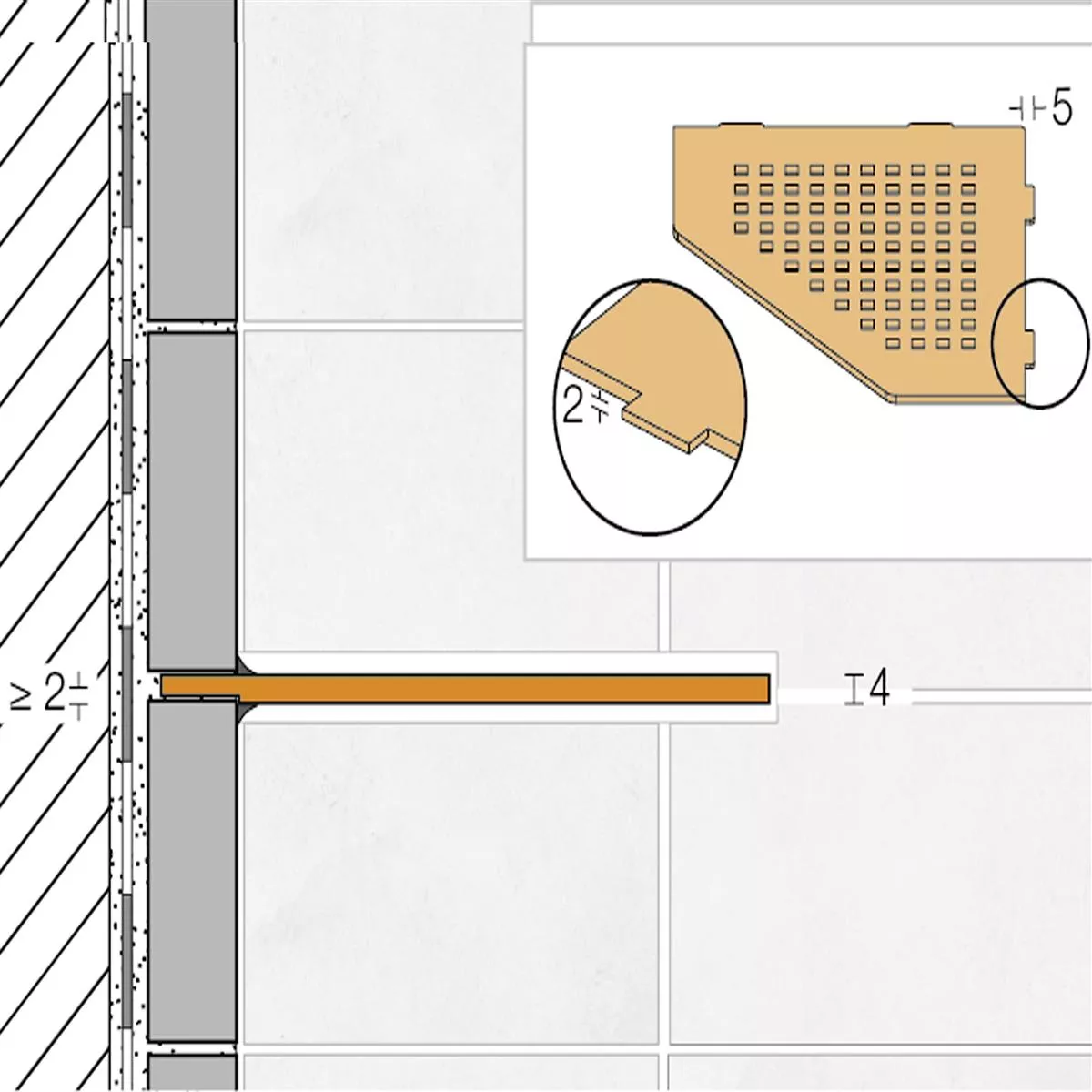 Zidna polica za tuš kabinu Schlüter 5 kutova 19,5x19,5 cm cvjetno bež