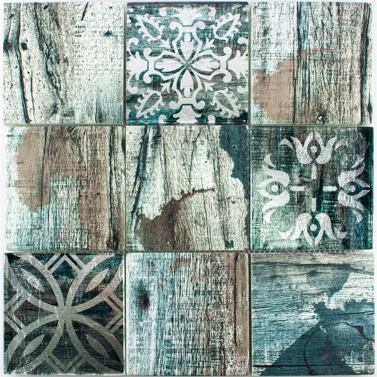 Stakleni Mozaik Pločice Imitacija Drva Norwalk Siva Smeđa Zelena Q98