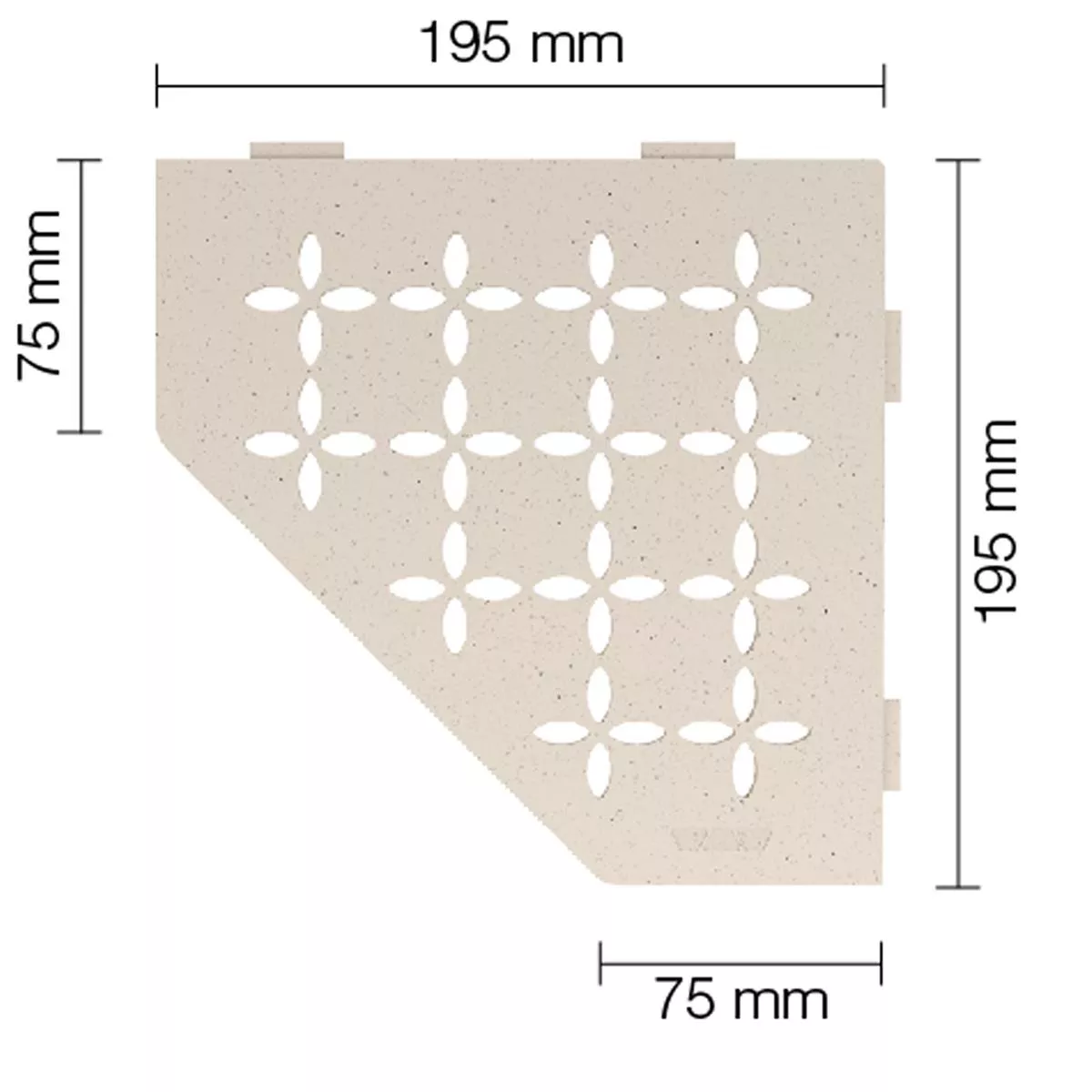 Zidna polica za tuš kabinu Schlüter 5-kutna 19,5x19,5 cm cvjetna boja slonovače