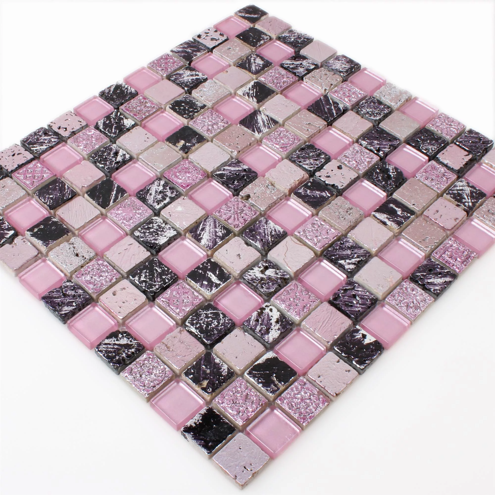 Mozaik Pločice Staklo Smola Prirodni Kamen Pink Mix