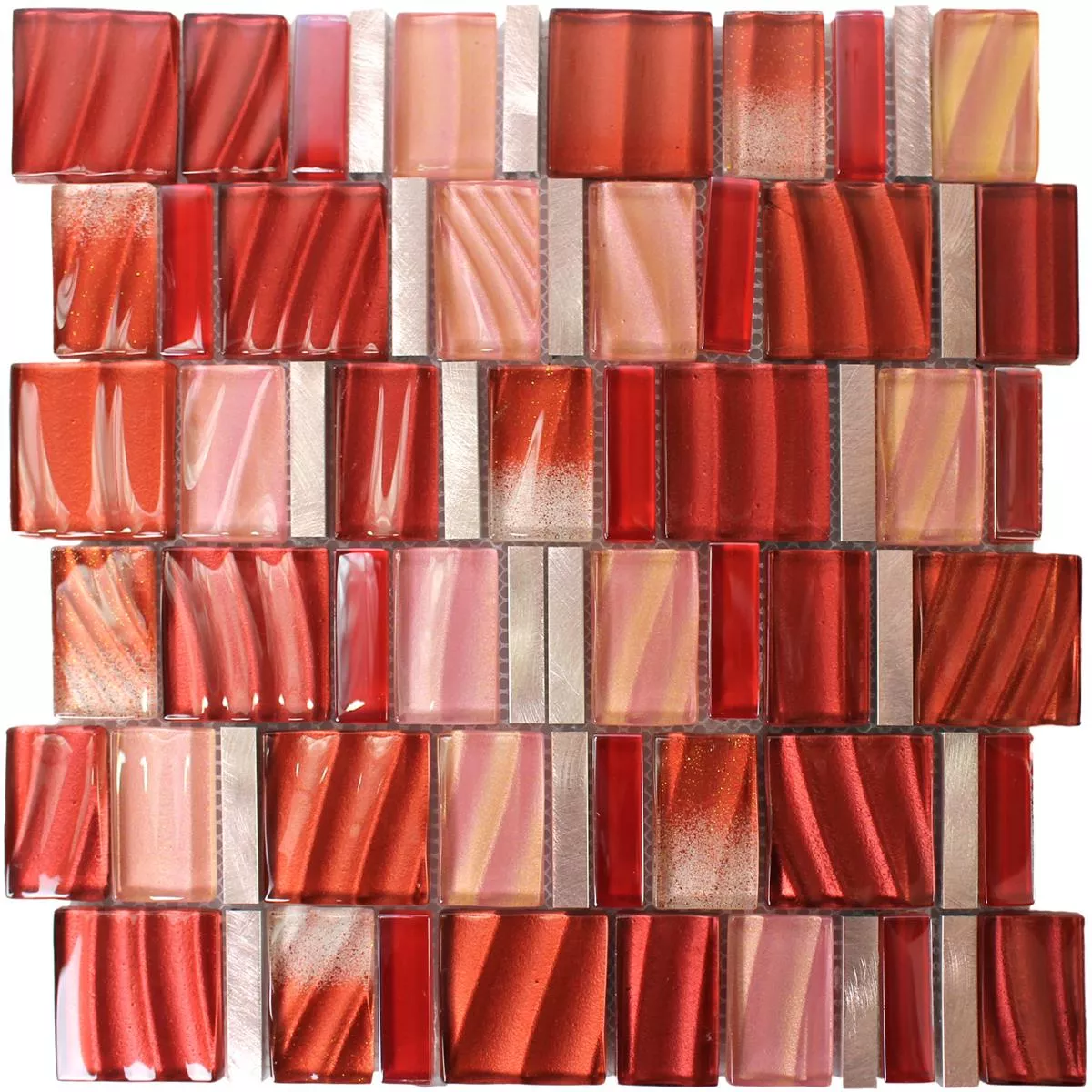 Uzorak Mozaik Pločice Staklo Aluminij Crvena Bakar Mix