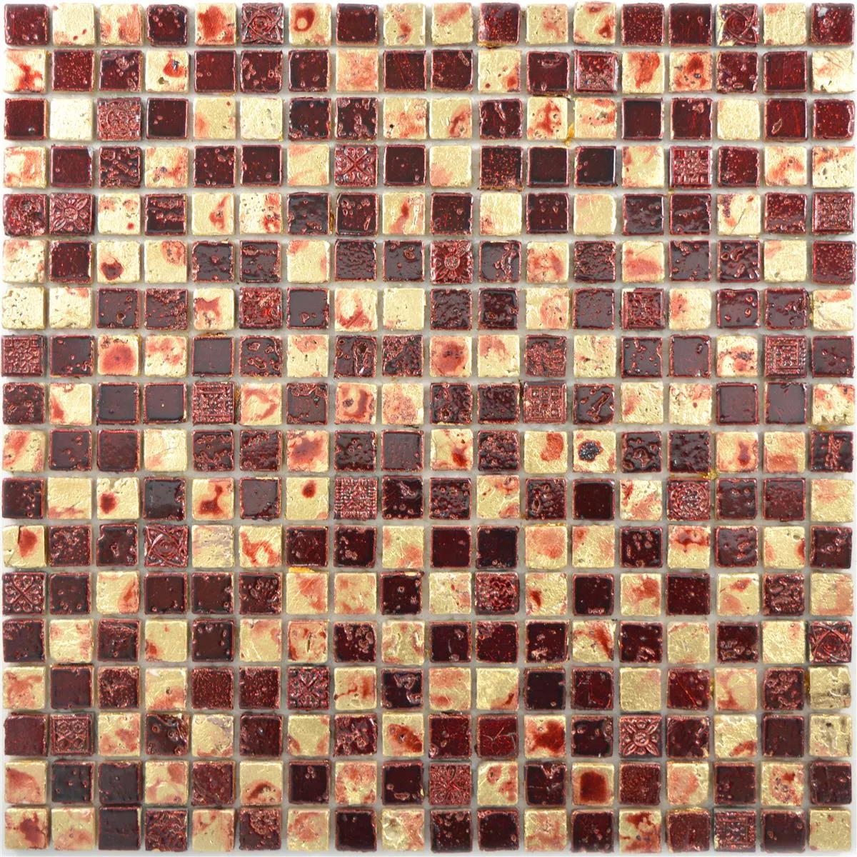Prirodni Kamen Smola Mozaik Pločice Lucky Zlatna Crvena