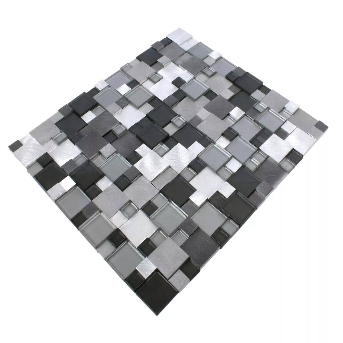 Mozaik Pločice Staklo Aluminij Condor 3D Crna Mix