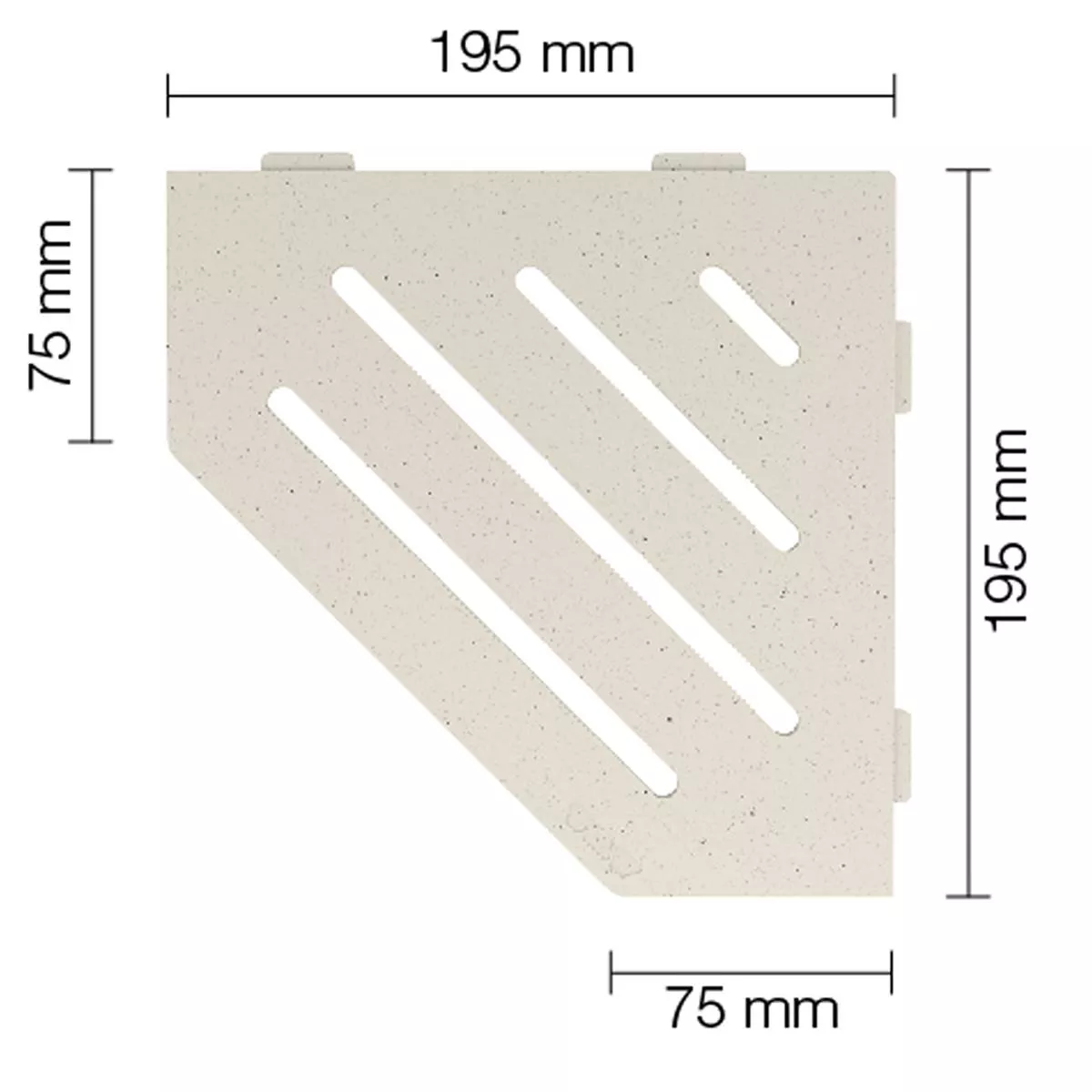 Zidna polica za tuš kabinu Schlüter 5-kutna 19,5x19,5 cm valovita boja slonovače