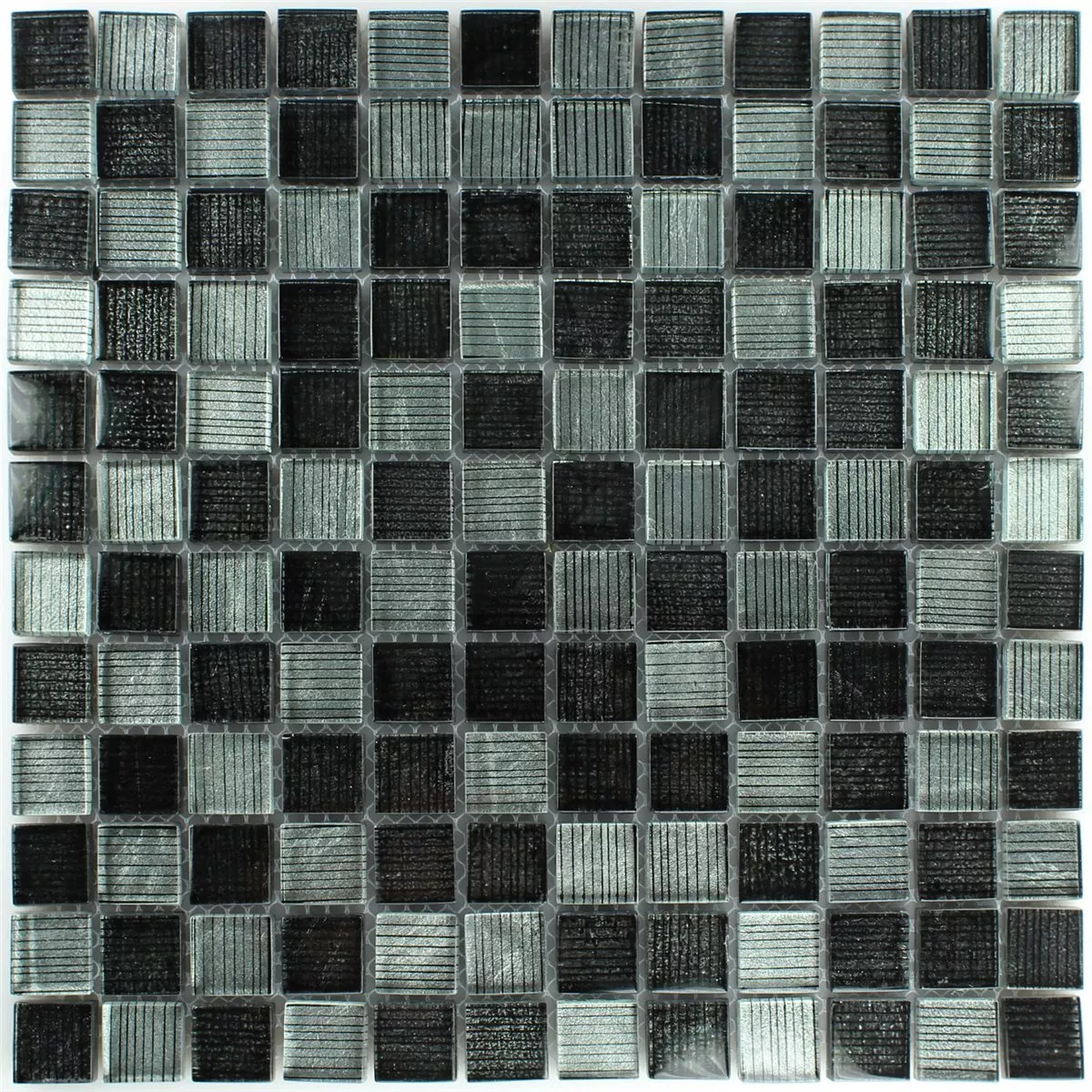 Mozaik Pločice Staklo String Crna Siva Prugast