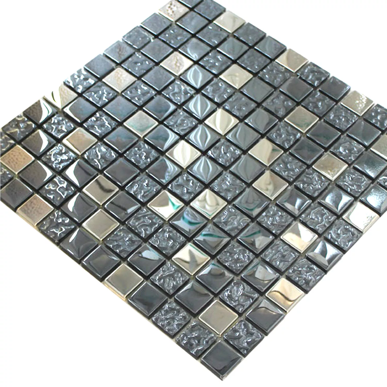 Mozaik Pločice Staklo Metal Mix Whitney Srebrna Crna 23
